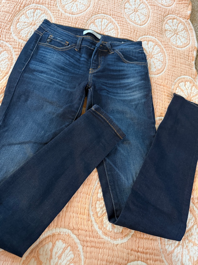 Kancan Dark Indigo Skinny Jeans With Faded Whiskering